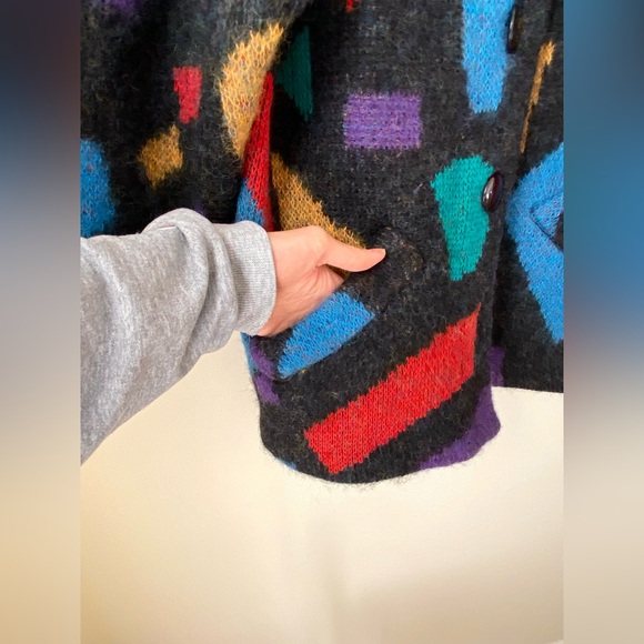 Colourblock colourful wool mohair blend chunky knit thick cardigan - Picture 10 of 15